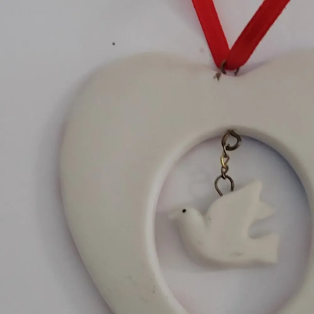 Heart Shaped American Flag Christmas Ornament with Dove